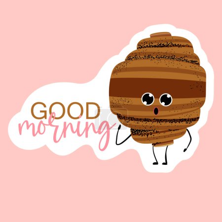 Illustration for Good morning sticker. Croissant. Croissant day sticker.Vector illustration of bakery and pastries. - Royalty Free Image
