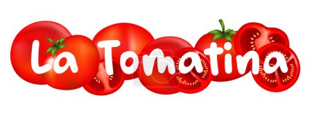Illustration for La Tomatina festival banner. La Tomatina in Spain. tomato fight. tomato battle - Royalty Free Image