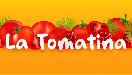 Illustration for La Tomatina festival banner. La Tomatina in Spain. tomato fight. tomato battle - Royalty Free Image