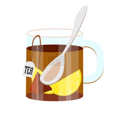 Illustration for Tea with lemon for colds. Lemon tea in a transparent glass cup - Royalty Free Image