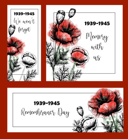 Illustration for Memorial Day vector illustration. Typography with red poppies on a white background. - Royalty Free Image