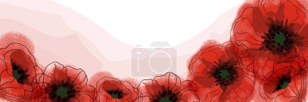 Banner with poppy flowers on a light background. Hand drawn poppy flowers. Symbol of the day of remembrance. Poster for the day of remembrance and victory