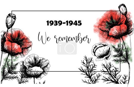 May 9. Banner for Victory Day. Symbolic red poppy on a white background. Vector illustration. Victory day poster. Poppy flower symbol of memory. World War II