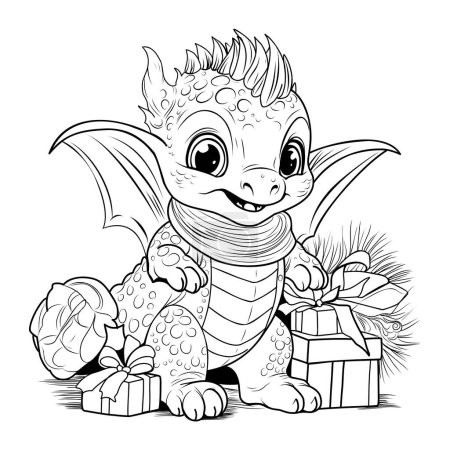 Ilustración de Libro de dragón para colorear. Dibujo para colorear ilustración de línea simple de pequeño dragón lindo en estilo de dibujos animados. Símbolo de 2024 - Imagen libre de derechos