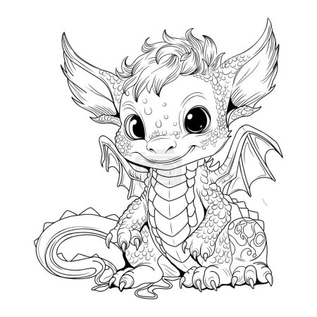 Ilustración de Libro de dragón para colorear. Dibujo para colorear ilustración de línea simple de pequeño dragón lindo en estilo de dibujos animados. Símbolo de 2024 - Imagen libre de derechos