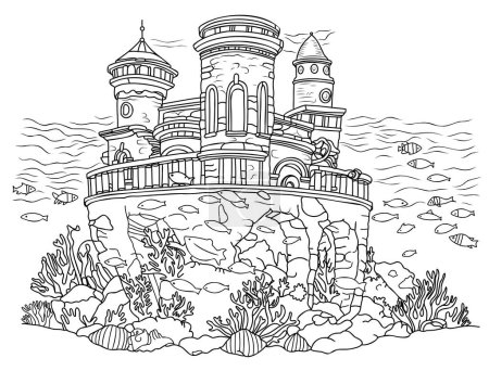 Illustration for Underwater world Coloring page. coloring page atlantis castle underwater - Royalty Free Image