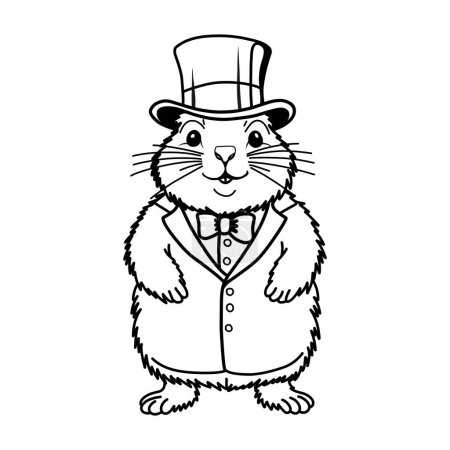 Illustration for Groundhog Day February 2nd. Cute baby animal beaver. Coloring book Groundhog Day in a top hat and frock coat. Meteorologist. - Royalty Free Image