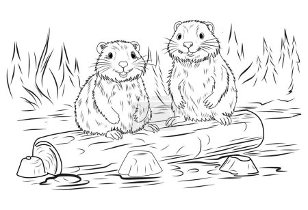 Illustration for Groundhog Day February 2nd. Cute baby animal beaver.Groundhog day coloring book. - Royalty Free Image