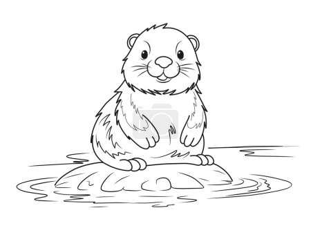 Illustration for Groundhog Day February 2nd. Cute baby animal beaver.Groundhog day coloring book. - Royalty Free Image