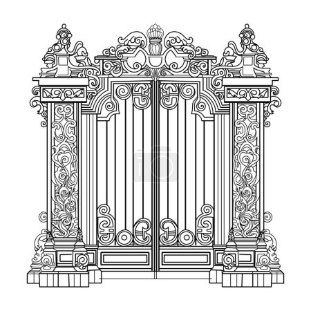Illustration for Sketch of a forged metal garden gate in the Renaissance style - Royalty Free Image