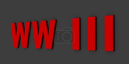 Foto de Letras rojas 3D WW III sobre un fondo gris. Guerra Mundial. Conflictos en el planeta. Visualización de imagen. - Imagen libre de derechos