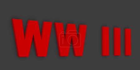 Foto de Letras rojas 3D WW III sobre un fondo gris. Guerra Mundial. Conflictos en el planeta. Visualización de imagen. - Imagen libre de derechos