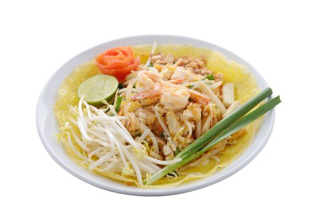 Photo for Pad thai. Thai style noodles on white background - Royalty Free Image
