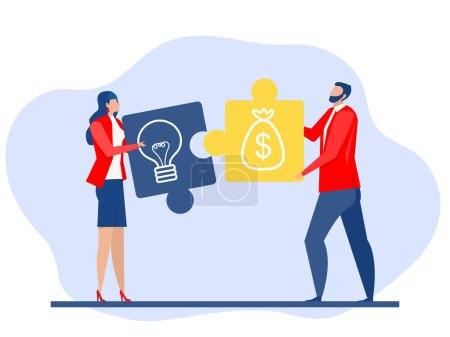 Illustration for Business invest,Two business  holding  block money  connect ideas icon for the marketing to sucess concept vector illustrator. - Royalty Free Image