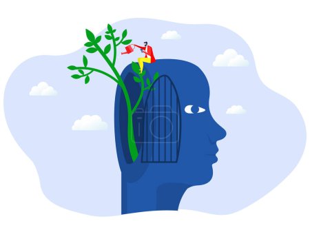 Ilustración de Los humanos de cabeza grande piensan vector concepto de mentalidad de crecimiento - Imagen libre de derechos