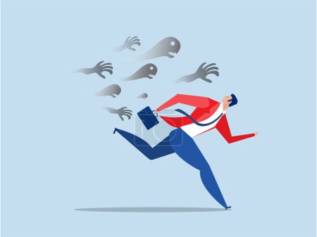 Illustration for Businessman runing away from ghost or creepy monster hand chasing,failure, anxiety, depression or panic attack, afraid business failure concept vector - Royalty Free Image