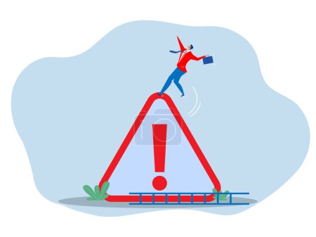 Illustration for Mistake caution,businessman risk or problem warning, failure prevention or avoid danger concept, cautious businessman slip falling - Royalty Free Image