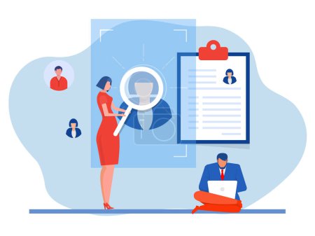 Illustration for KYC or know your customer with business verifying the identity of its clients through a magnifying glass vector illustrator - Royalty Free Image