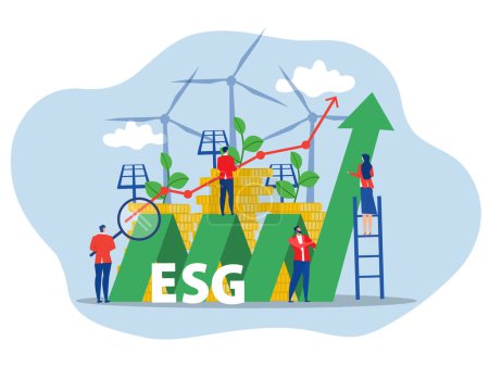 ESG Konzept der Umwelt, Soziales und Governance Menschen teilen den Planeten Erde mit Ökologie Problem ESG erneuerbare, grüne, sichere grüne Öko-Energie Umweltvektor