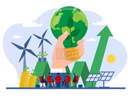 ESG Konzept der Umwelt, Soziales und Governance Menschen teilen den Planeten Erde Getriebe mit Ökologie Problem ESG erneuerbare, grüne, sichere grüne Öko-Energie Umweltvektor