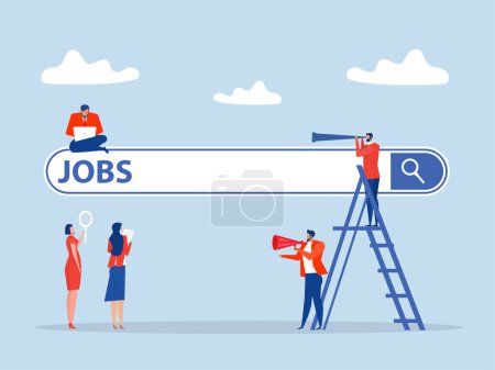 Job search ,Businessman climb up ladder of job search bar with Hold binoculars to see job opportunities, employment. seek for vacancy or work position concept