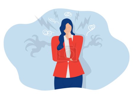 Illustration for Panic Disorder mental health concept businesswoman feel scared depressed suffer from mental psychological disorder. depression or anxiety - Royalty Free Image