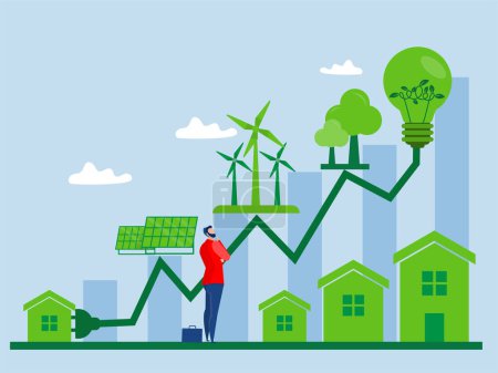 Las empresas invierten con gráfico de crecimiento para ESG o concepto de problema ecológico; las empresas invierten fuentes de energía. Preservar los recursos del planeta. ilustración vectorial plana
