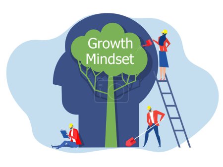 businesswoman Watering plants with big brain growth mindset concept vector