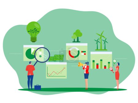 Illustration for Business eco principles with sustainable stock market Environmental investment evaluation with renewable resources consumption Green finance and impact investing for sustainable vector illustration. - Royalty Free Image