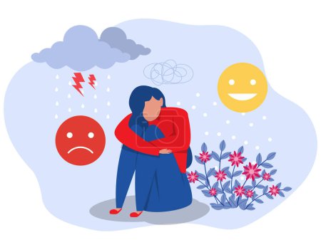 Illustration for Mental health flat concept,Woman Positive and negative emotions,good and bad mood.opposites psychological vector mood swings vector illustration - Royalty Free Image