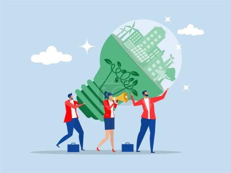 bcg economy investment concept,business people teamwork help carry big smart lightbulb green energy Environment,Social management problems and Corporate Governance concept