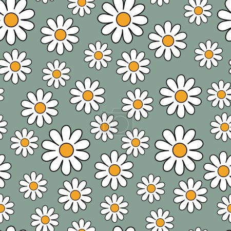 Illustration for Retro style simple daisy seamless pattern. - Royalty Free Image