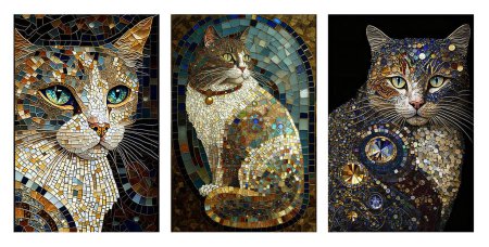 legendary cats mosaic art. collage of photos with a cat. Artwork canvas wall poster art