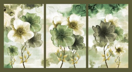 Photo for Floral functional canvas art, leaves, and tree branches watercolor geode painting. drawing shapes in light green paint background. - Royalty Free Image