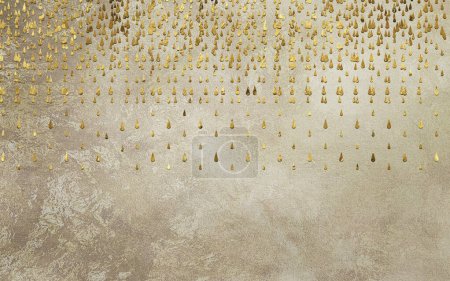 3d anstract wallpaper. wavy golden water drop on a light brown background. Modern interior wall home decoration and carpet art