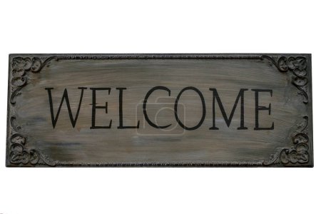 Téléchargez les photos : Wooden welcome plate isolated on white background - en image libre de droit
