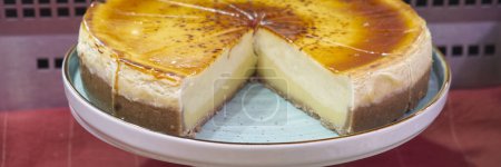 Cream brule cake exposition without a slice. High quality photo