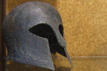 Hoplite warrior helmet photo isolated on white background. High quality photo