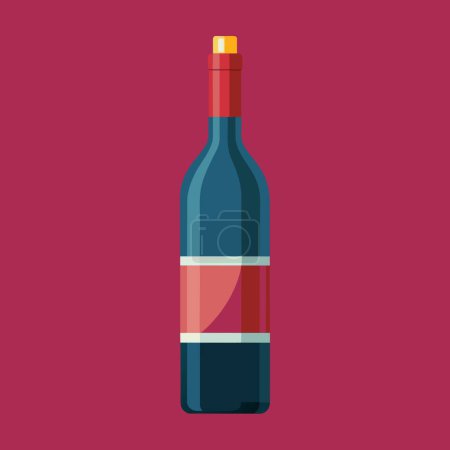 Téléchargez les illustrations : Une bouteille en verre de vin rouge avec un bouchon rouge placé sur un fond rose dans une forme rectangulaire, représentant une boisson alcoolisée pour le plaisir - en licence libre de droit