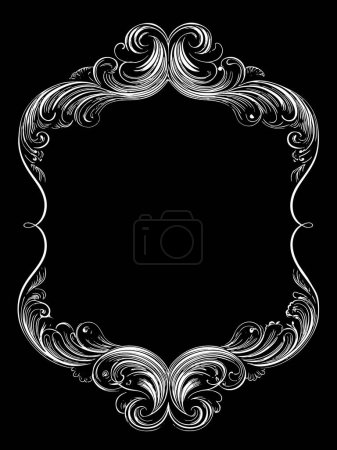A black and white photograph featuring a silver frame against a dark background, highlighting symmetry, ornamentation, and monochrome photography