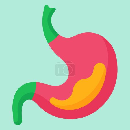 The visual depiction is reminiscent of a stomach containing a pepper. It conveys elements of fruit, art, symbolism, natural foods, and botanical imagery