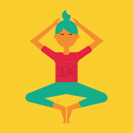 A serene woman sits in a lotus position with closed eyes, symbolizing balance and inner peace
