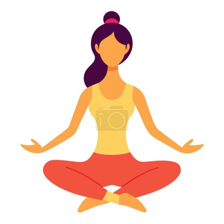In a lotus position, a woman sits with her legs crossed. Her posture suggests a state of calm and focus, commonly associated with meditation or yoga practice