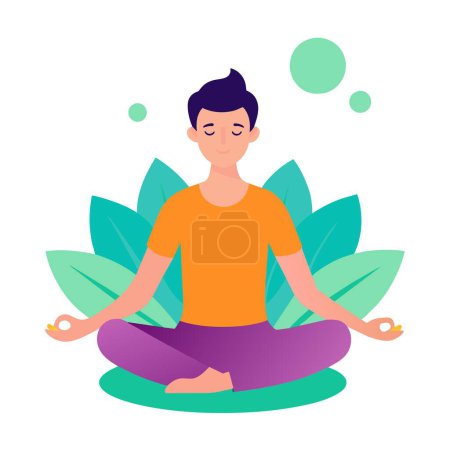 Ein Mann sitzt mit geschlossenen Augen in einer Lotusposition und praktiziert Yoga für körperliche Fitness und Entspannung