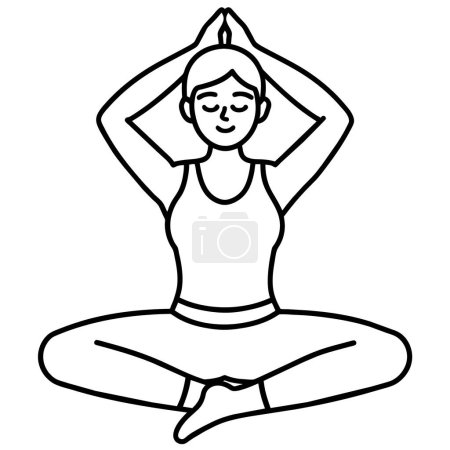 A woman is peacefully sitting in a lotus position with her eyes closed, displaying a serene expression. She seems relaxed and focused in her meditation