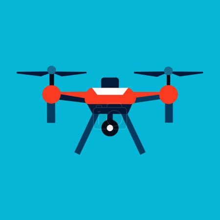 A drone is flying in the azure sky against a blue background. It symbolizes aviation, air travel, and recreational use of aircraft