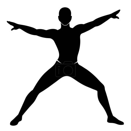 Die Umrisse eines Mannes, der Yoga praktiziert, die Arme ausgestreckt. Dieses Bild verkörpert Ausgeglichenheit, Glück und Verbindung zur Natur und betont die Ausrichtung von Körper und Geist