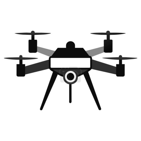 A black and white silhouette of a drone displayed against a white background