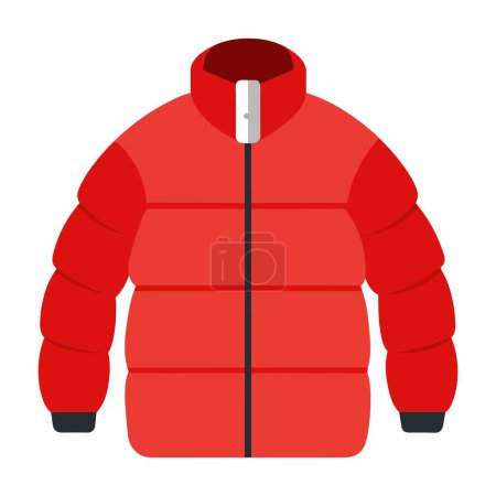 The image shows a red puffer jacket with black cuffs and a zipper, placed on a white background