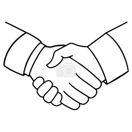 A black and white drawing featuring two hands shaking, a gesture symbolizing sharing and agreement